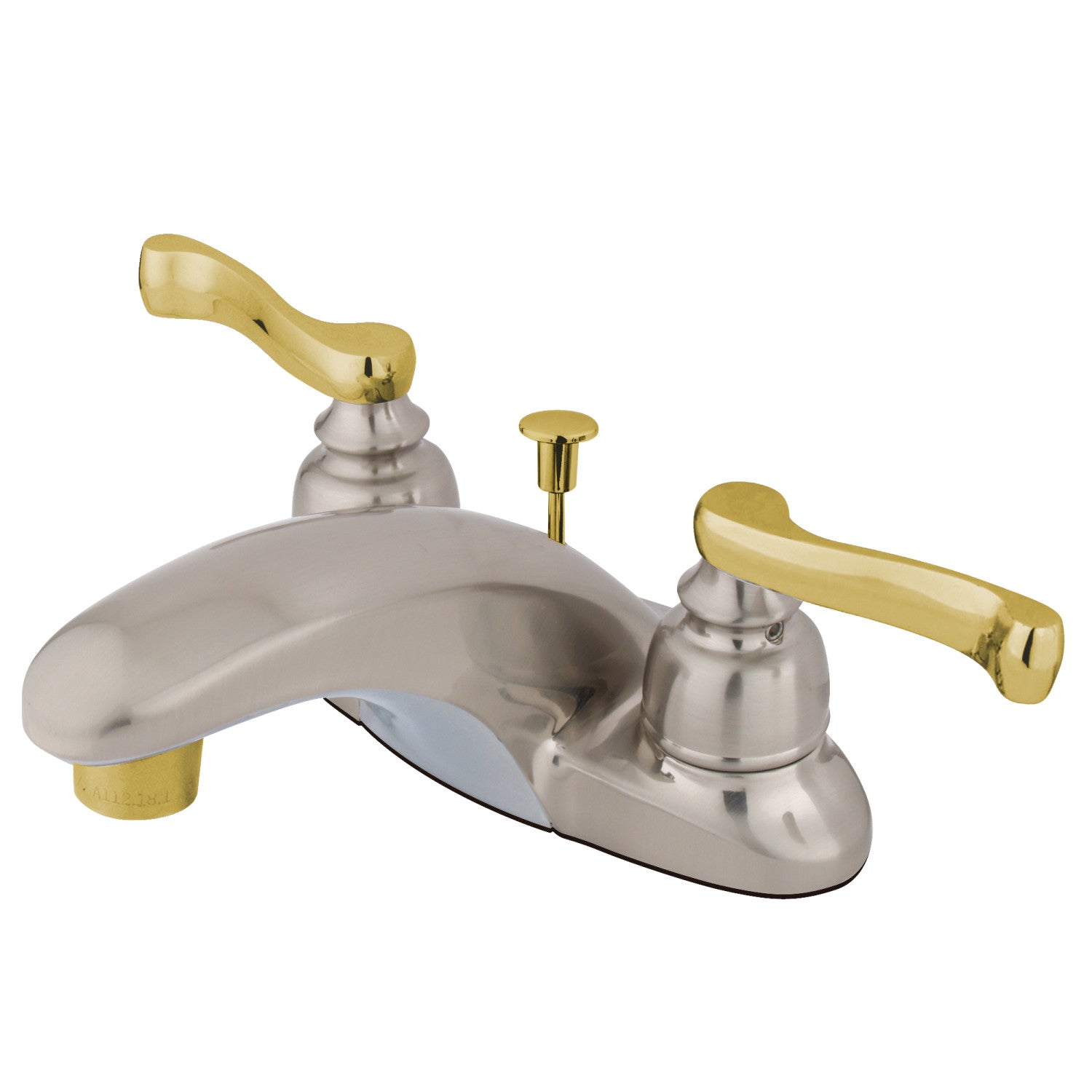 Kingston Tulare KB8629FL - Royale Double-Handle 3-Hole Deck Mount 4-Inch Centerset Bathroom Faucet with Pop-Up Drain, Brushed Nickel/Polished Brass — image 1